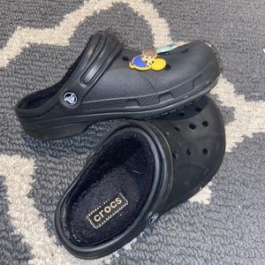 Fuzzy Black Crocs w Charms